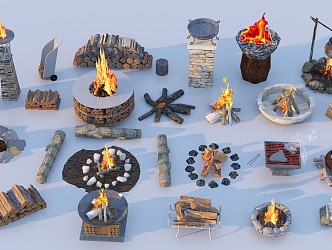 Modern bonfire brazier firewood pile 3d model