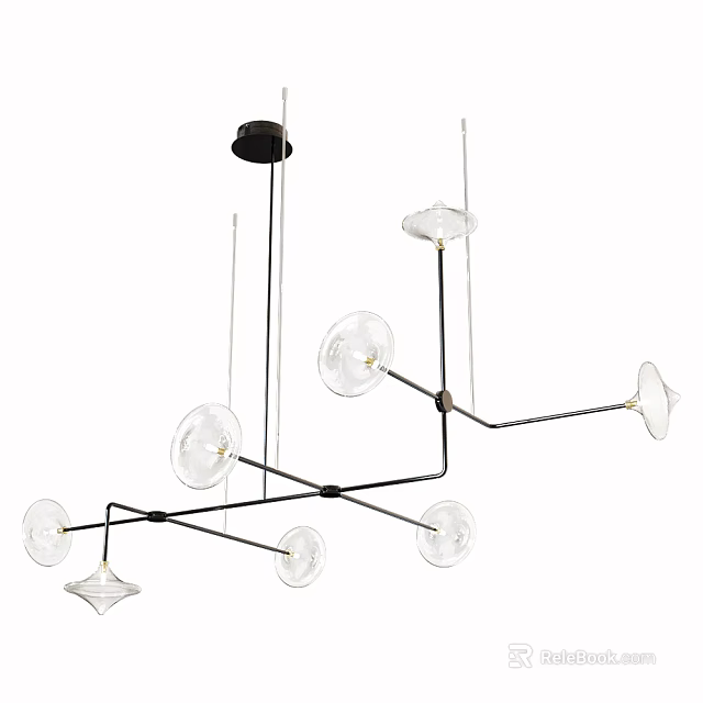 Stylish Modern Chandelier With Black Metal Frame And Multiple Glass Shades 3d model 
