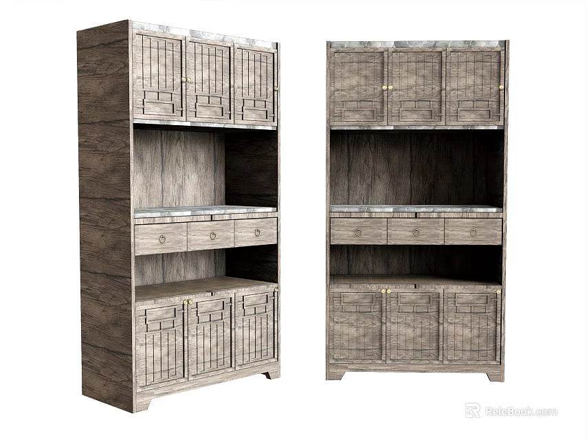 Rustic Wooden Sideboard Cabinet With Multiple Drawers And Storage Cabinets Design 3d model 