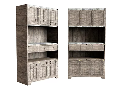 Rustic Wooden Sideboard Cabinet With Multiple Drawers And Storage Cabinets Design 3d model