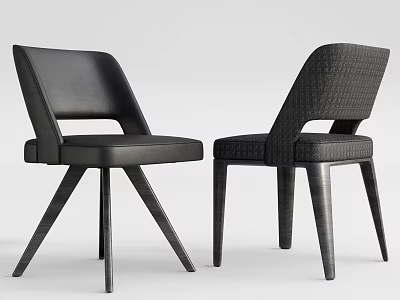 Stylish Modern Black Dining Chairs With Leather Upholstery And Wooden Legs 3d model
