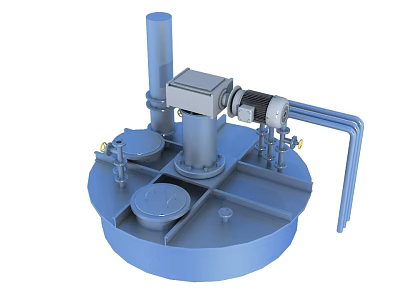 Industrial Mixer with Blue Cylindrical Base Vertical Electric Motor and Pipes 3d model