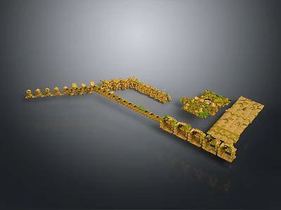 Ancient Great Wall Architectural Model With Wall Sections Watchtowers And Greenery 3d model