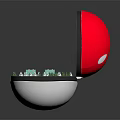 Cartoon Village Scene Inside Open Sphere With Small Houses And Green Trees