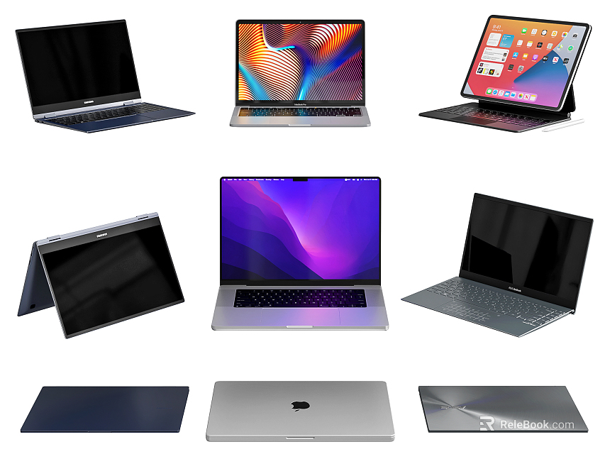 Various Laptop Models Featuring Different Open Closed Designs And Modern Styles 3d model 