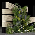 Photo Check In Spot Featuring Wooden Striped Structure Lush Green Plants And Colorful Flowers
