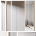 Minimalist Modern Interior Space With White Walls Vertical Stripe Details Mirror And Marble Floor