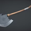 Medieval Axe Weapon With Engraved Metal Head And Wooden Handle