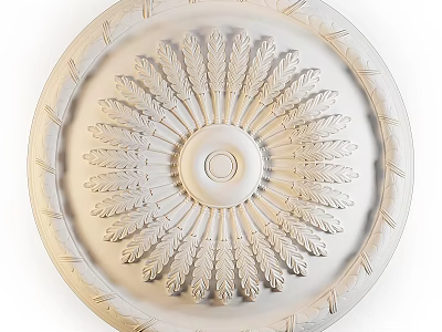 Ornate White Ceiling Medallion With Radiant Carved Leaf Patterns Central Circular Design And Intricate Detailing 3d model