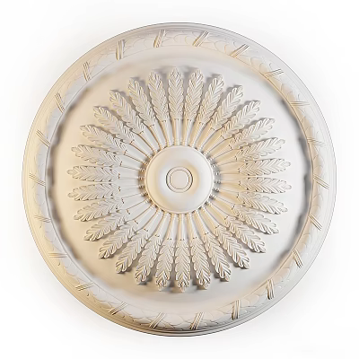 Ornate White Ceiling Medallion With Radiant Carved Leaf Patterns Central Circular Design And Intricate Detailing 3d model