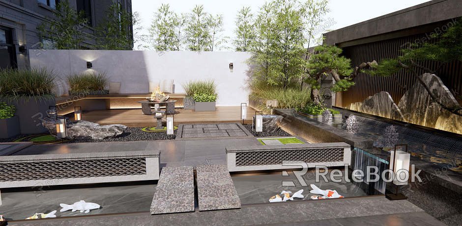 New Chinese Courtyard Courtyard Landscape model