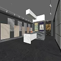Modern Showroom With Marble Display Panels Polished Stone Floor And Recessed Lighting