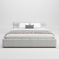 Modern Upholstered Double Bed with White Frame and Decorative Bedding Pillows 3d model