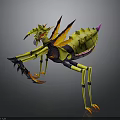Yellow And Orange Mythical Animal With Wings Long Limbs And Sharp Claws 3D Render