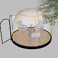 Outdoor Transparent Dome Relaxation Space With Wooden Table Chairs And Tree