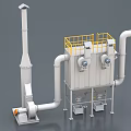 Industrial Dust Collection Equipment With Yellow Guardrail Pipes Blower And Chimney