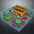 Stylish Game Room Interior With Bar Counter Stools Green Poker Table And Dartboard