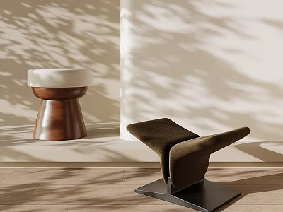 Elegant Modern Sofa Stool In Brown Fabric With Black Metal Base And Sleek Design 3d model