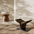 Elegant Modern Sofa Stool In Brown Fabric With Black Metal Base And Sleek Design