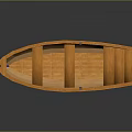 Wooden Small Boat With Blue Hull And Orange Seats For Water Transportation