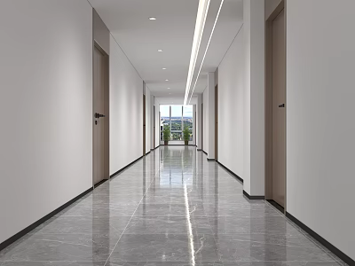 Modern Elevator Corridor With White Walls And Marble Flooring 3d model