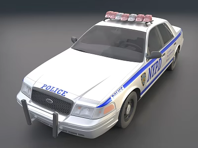NYPD Police Car With Emergency Lights Blue White Stripes And Front Bumper Guard 3d model
