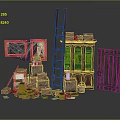 Vintage Furniture Collection With Wooden Cabinet Old Door Ladder Boxes Frame And Spider Web