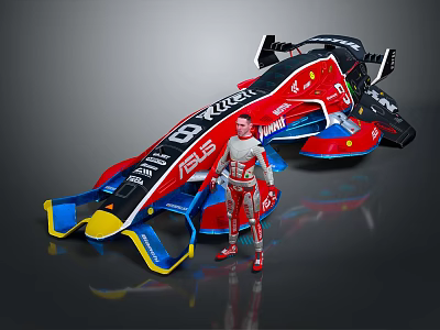 Astronaut Standing Next To Futuristic Space Kart For Cosmic Exploration Mission 3d model