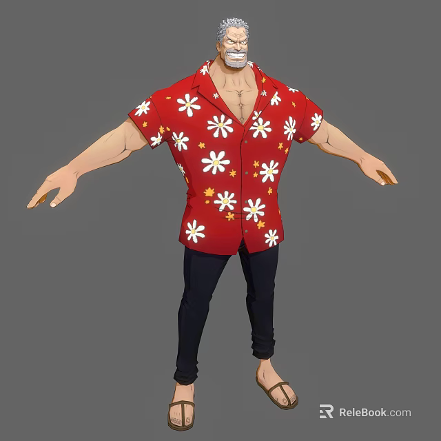 Game Movie Character Wearing Red Shirt With White Flower Patterns Black Pants And Mask 3d model 