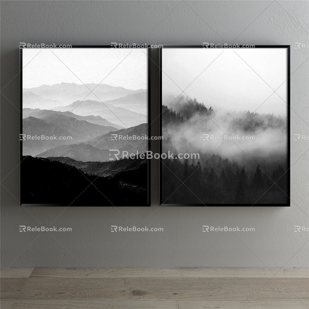 Modern Landscape Painting Black and White Living Room Landscape Natural Light Decorative Painting 3d model