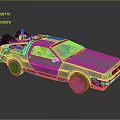 Classic DeLorean Car Featuring Silver Body Gull Wing Doors Rooftop Flux Capacitor And Red Accents