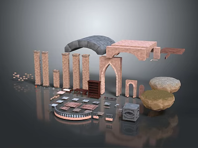 Various Sizes Brick Columns With Arched Structures And Stone Blocks 3d model