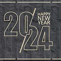 Neon Light Fixture Combination for New Year 2024 Decoration with Stone Background and Frame Design