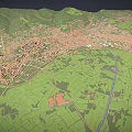 3D City Model with Green Areas River Roads and Building Complex 3d model