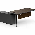 Modern Office Desk Design With Wooden Top Metal Frame Drawers And Storage Cabinets