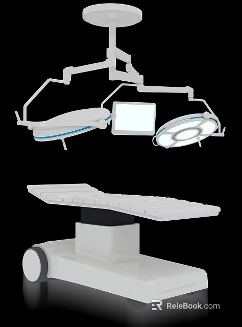 Modern Medical Equipment For Operating Room Including Surgical LED Lights And Adjustable Operating Table 3d model 