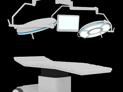 Modern Medical Equipment For Operating Room Including Surgical LED Lights And Adjustable Operating Table 3d model