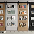 Modern Barn Door Display Shelves With Books And Magazines In Interior