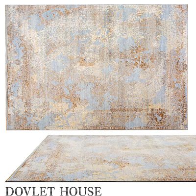 Vintage Square Rug With Blue Beige Brown Distressed Pattern And Soft Texture 3d model