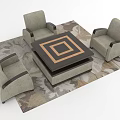 Leisure Sofa Set With Three Armchairs Square Coffee Table And Floral Area Rug