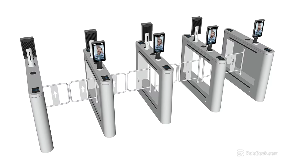 Smart Public Access Turnstiles With Facial Recognition Screens For Entry Control 3d model 