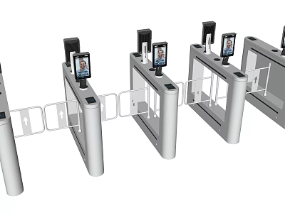 Smart Public Access Turnstiles With Facial Recognition Screens For Entry Control 3d model