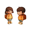 Cute Cartoon Kids With Backpacks Standing Together In Casual Outfits
