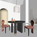 Retro style restaurant retro dining table and chair combination retro red dining chair model 3d model