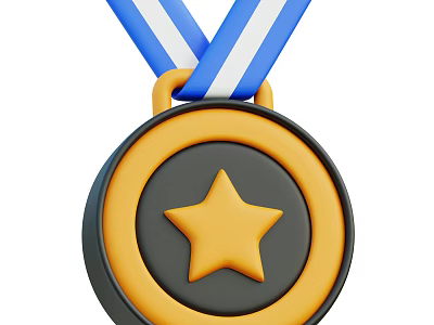 Decorative Medal with Blue White Ribbon and Yellow Star Circular Design 3d model