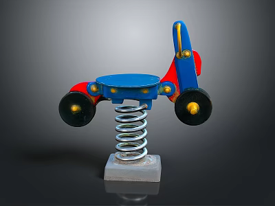 Colorful Spring Rocking Horse With Blue Seat Red Yellow Accents And Black Wheels 3d model