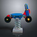Colorful Spring Rocking Horse With Blue Seat Red Yellow Accents And Black Wheels