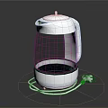 White Electric Kettle With Transparent Body And Power Cord On Black Base