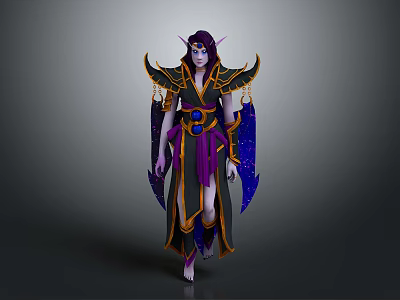 Fantasy Mage Game Movie Character With Purple Hair Pointed Ears And Ornate Robe 3d model