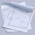 Rolled Architectural Blueprints Featuring Detailed Floor Plans On White Paper Sheets